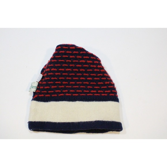 Vintage Stowe Woolens Moose Pattern Blue / Red Knit Ski Hat Made in USA - Picture 4 of 9